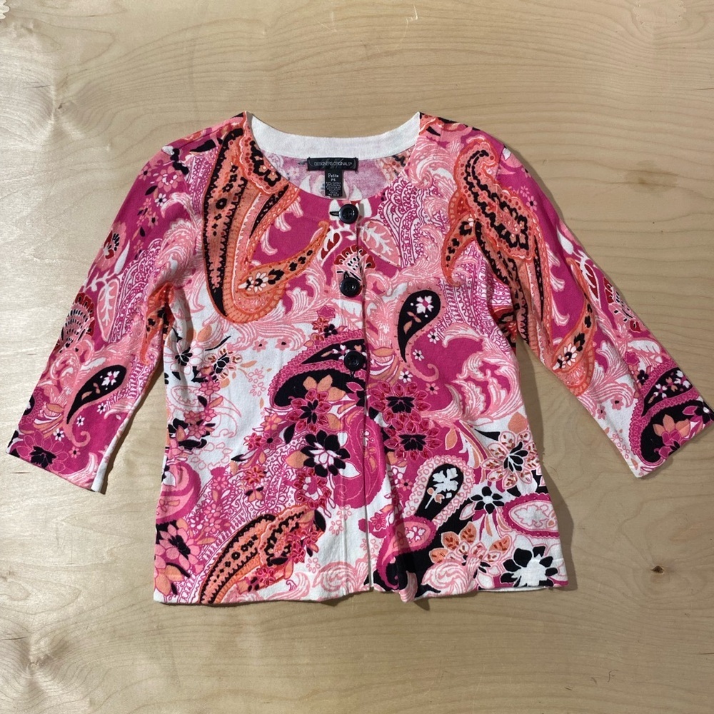 Designers Originals Pink and White Cardigan with beaded embroidery PS (QK)
